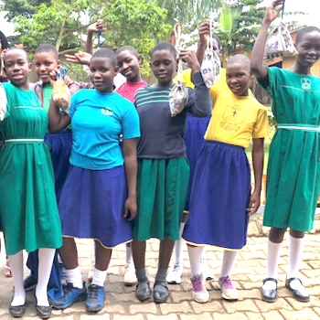 SAG Kit Distribution image showing Seeta Primary School girls receiving 70 kits in Goma, Uganda on Sep 21, 2024