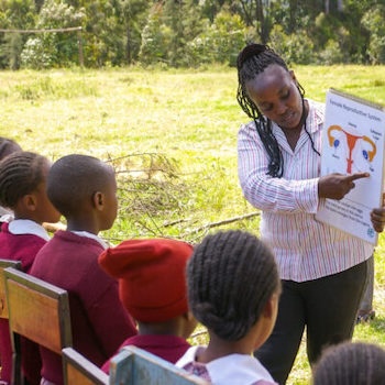 SAG Kit Distribution image showing Kanjora Primary School girls receiving 140 kits in Ihururu, Kenya on Oct 11, 2024