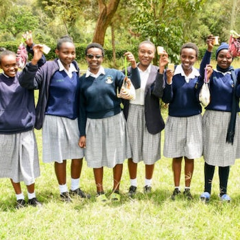 SAG Kit Distribution image showing Mweiga High School girls receiving 201 kits in Mweiga, Kenya on Nov 21, 2024