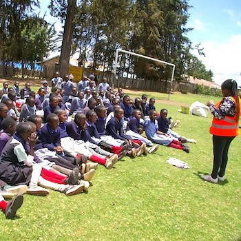 SAG Kit Distribution image showing Embaringo Primary girls receiving 157 kits in Embaringo, Kenya on Mar 21, 2025