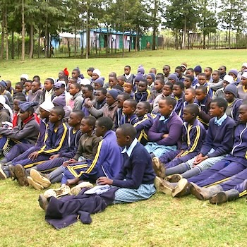 SAG Kit Distribution image showing Bellevue Primary School girls receiving 210 kits in Bellevue, Kenya on Mar 27, 2025