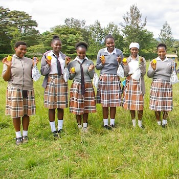 SAG Kit Distribution image showing Ngaini Secondary School girls receiving 62 kits in Ngaini, Kenya on Jun 12, 2025