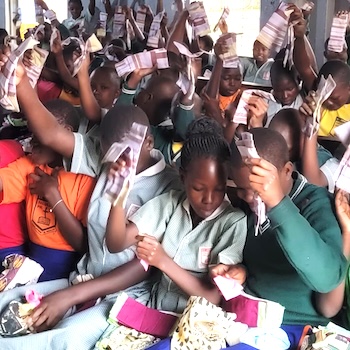 SAG Kit Distribution image showing Kalule Primary School girls receiving 206 kits in Kalule, Uganda on Jul 9, 2025