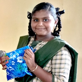 SAG Kit Distribution image showing Sorojini High School (funded by Los Altos Rotary Club) girls receiving 60 kits in Padamara, India on Aug 18, 2025