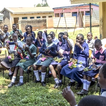 SAG Kit Distribution image showing Mundika School for the Deaf girls receiving 47 kits in Busia, Kenya on Sep 17, 2025