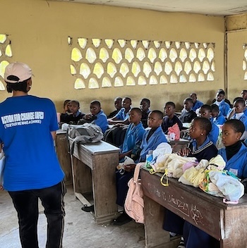 SAG Kit Distribution image showing Government High School girls receiving 300 kits in Buea, Cameroon on Sep 24, 2025