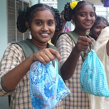 SAG Kit Distribution image showing Marmudi ZP High School girls receiving 136 kits in Marmudi, India on Oct 13, 2025