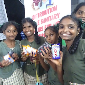 SAG Kit Distribution image showing Girls House Place (funded by Los Altos Rotary Club) girls receiving 112 kits in Yngudem, India on Oct 17, 2025