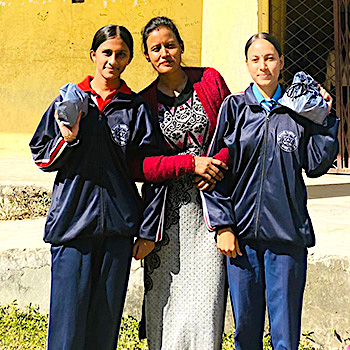 SAG Kit Distribution image showing Sarswati Madhyamik Secondary School girls receiving 150 kits in Ghorahi, Nepal on Nov 12, 2025