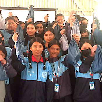 SAG Kit Distribution image showing Tara Secondary School girls receiving 25 kits in Rolpa, Nepal on Nov 13, 2025