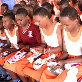 SAG Kit Distribution image showing St. Joseph Girls School girls receiving 80 kits in Nsambya, Uganda on Feb 26, 2025