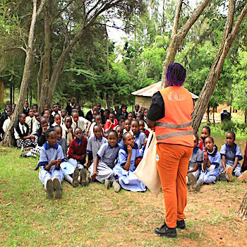 SAG Kit Distribution image showing Munyu Primary School girls receiving 205 kits in Munyu, Kenya on Jan 13, 2026