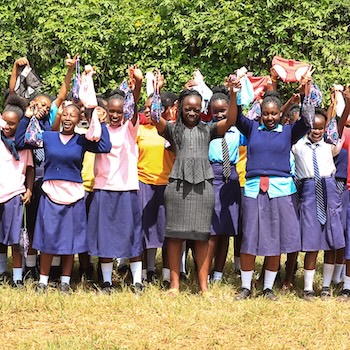 SAG Kit Distribution image showing Irembu Secondary School girls receiving 87 kits in Irembu, Kenya on May 8, 2026