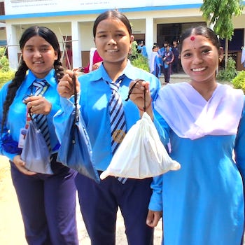 SAG Kit Distribution image showing Janjyoti Secondary School girls receiving 212 kits in Materiya, Nepal on June 8, 2026