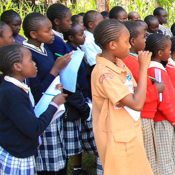 SAG Kit Distribution image showing Wakamata Primary School girls receiving 88 kits in Karatina, Kenya on July 3, 2026