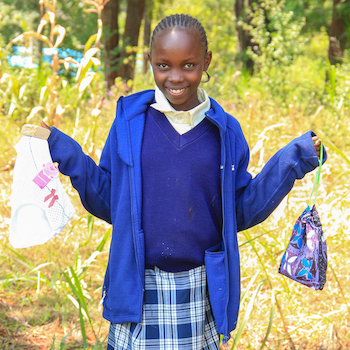 SAG Kit Distribution image showing Wakamata Primary School girls receiving 88 kits in Karatina, Kenya on July 3, 2026