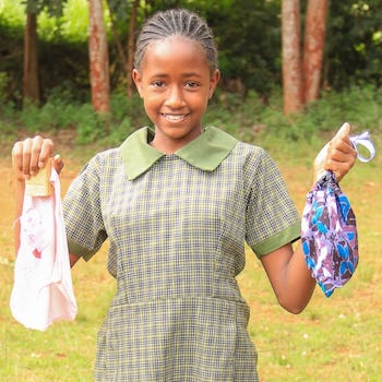 SAG Kit Distribution image showing Ngunguru Primary School girls receiving 242 kits in Karogoto, Kenya on July 17, 2026