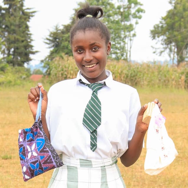 SAG Kit Distribution image showing Ngunguru Secondary School girls receiving 188 kits in Karogoto, Kenya on July 17, 2026
