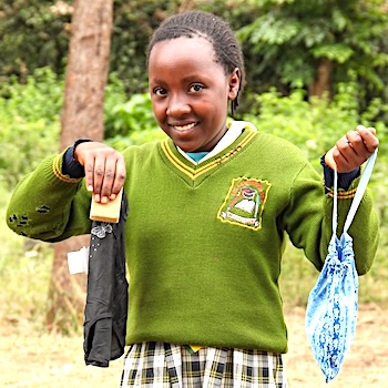 SAG Kit Distribution image showing Kabare Primary School girls receiving 122 kits in Kabare, Kenya on July 24, 2026